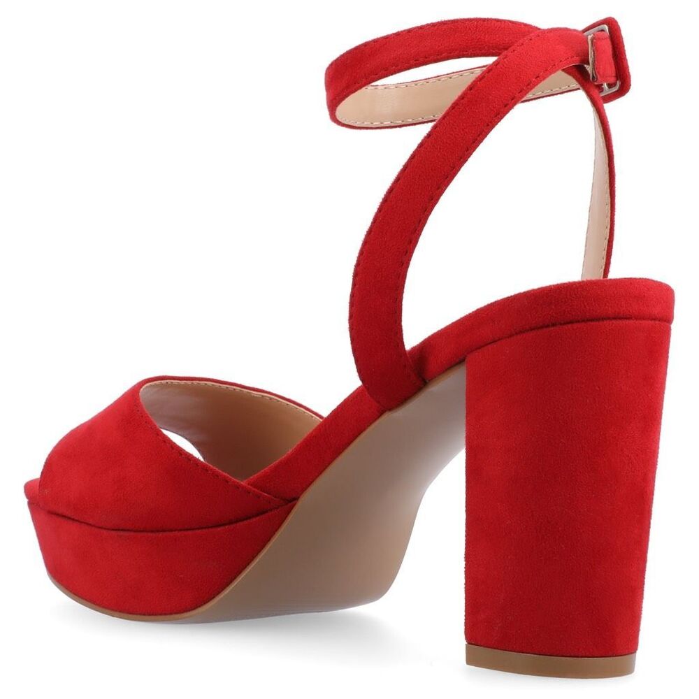Journee Collection Nairri Vegan Leather Platform Heel Dress Sandals Red 7W - Picture 4 of 5